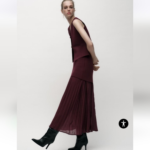 NWT ZARA MIXED PLEATED KNIT Elegant Burgundy Maxi SKIRT BLOGGERS FAV - Picture 8 of 15